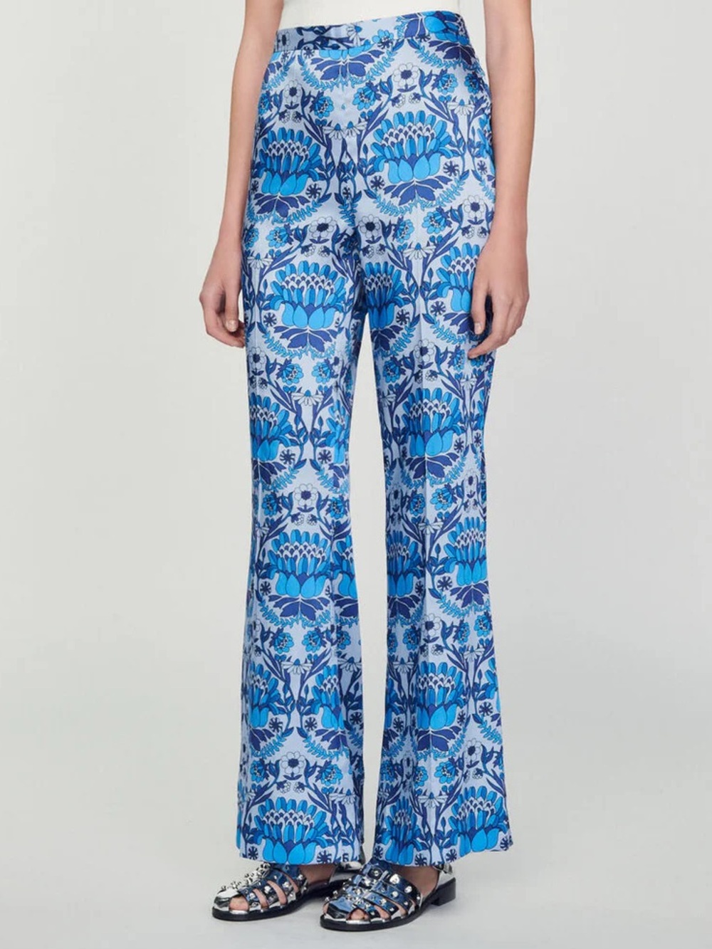 Sandro Floral Scarf Print Loose Fit Trouser Pants Size 36
